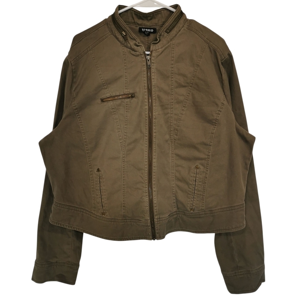 Torrid Fitted Twill Military Olive Green Full Zip Jacket Sz 1/1X Open To Offers
